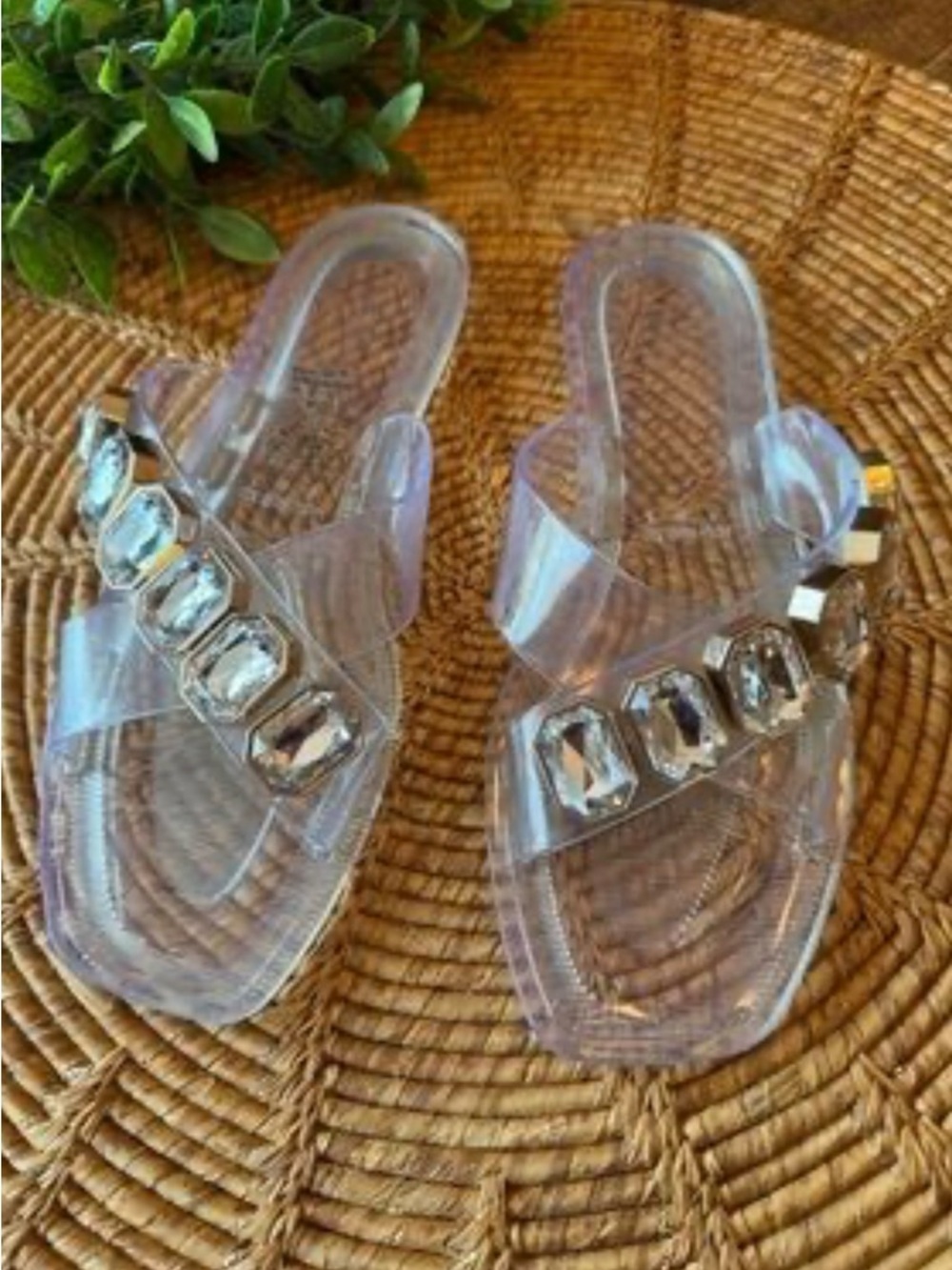 Clear Jelly Slide Sandals with Decorative Gems - Size 10- NWOT